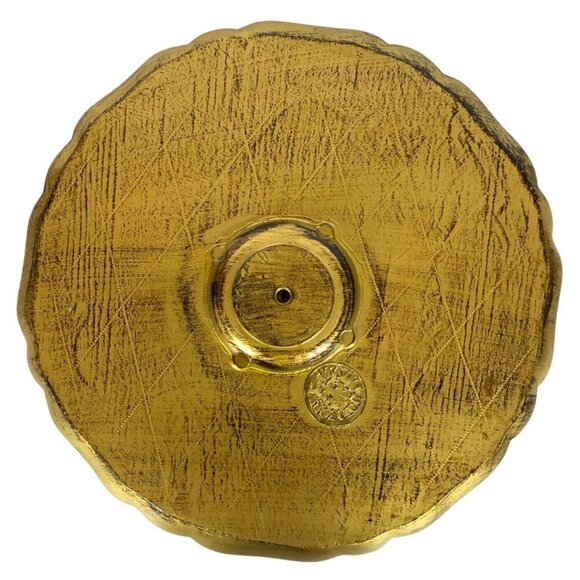 Italian Florentine Tole Green Gold Gilt Round Wood Pedestal Tray Server - Picture 2 of 7